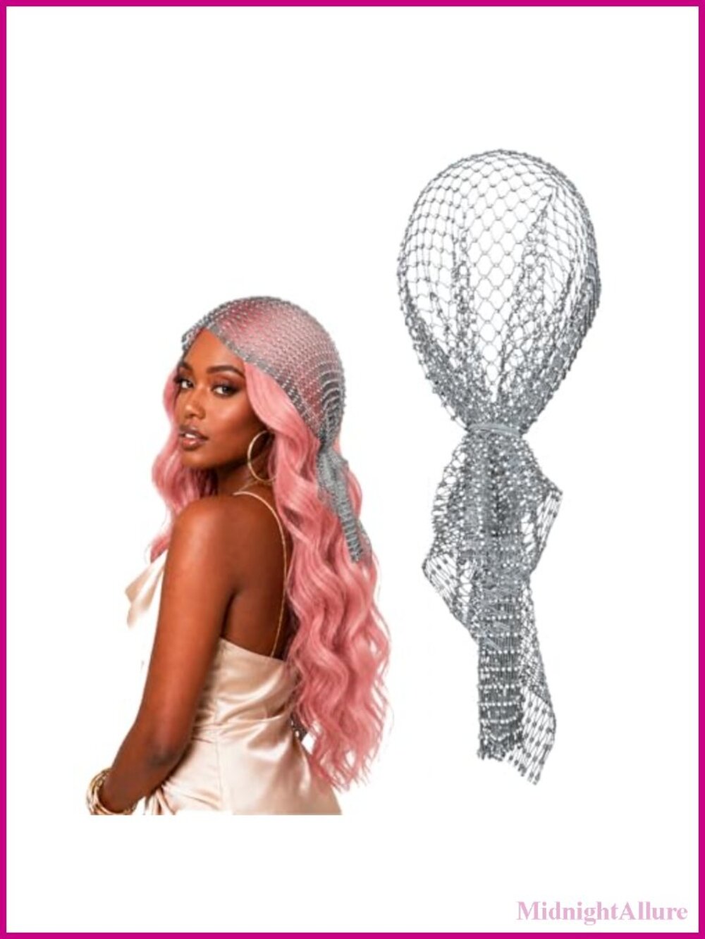 Rhinestone Mesh Head Scarf Elastic Headband Hair Accessory
